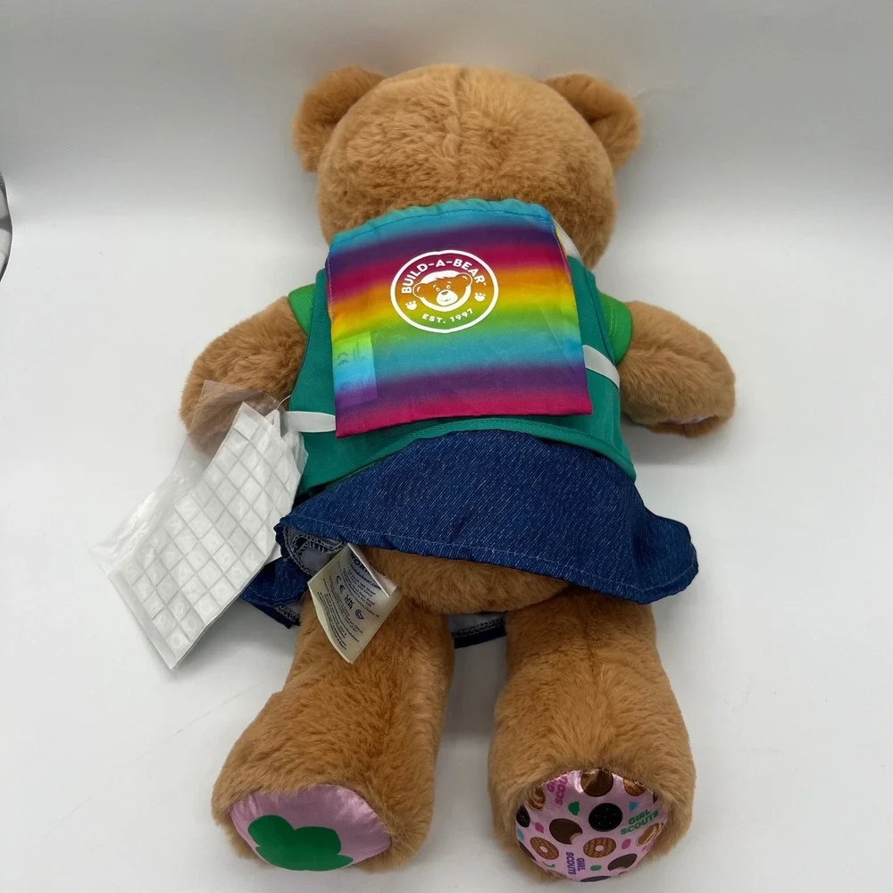 Build-A-Bear Girl Scouts Teddy Bear Plush Green Vest Uniform Rainbow Backpack